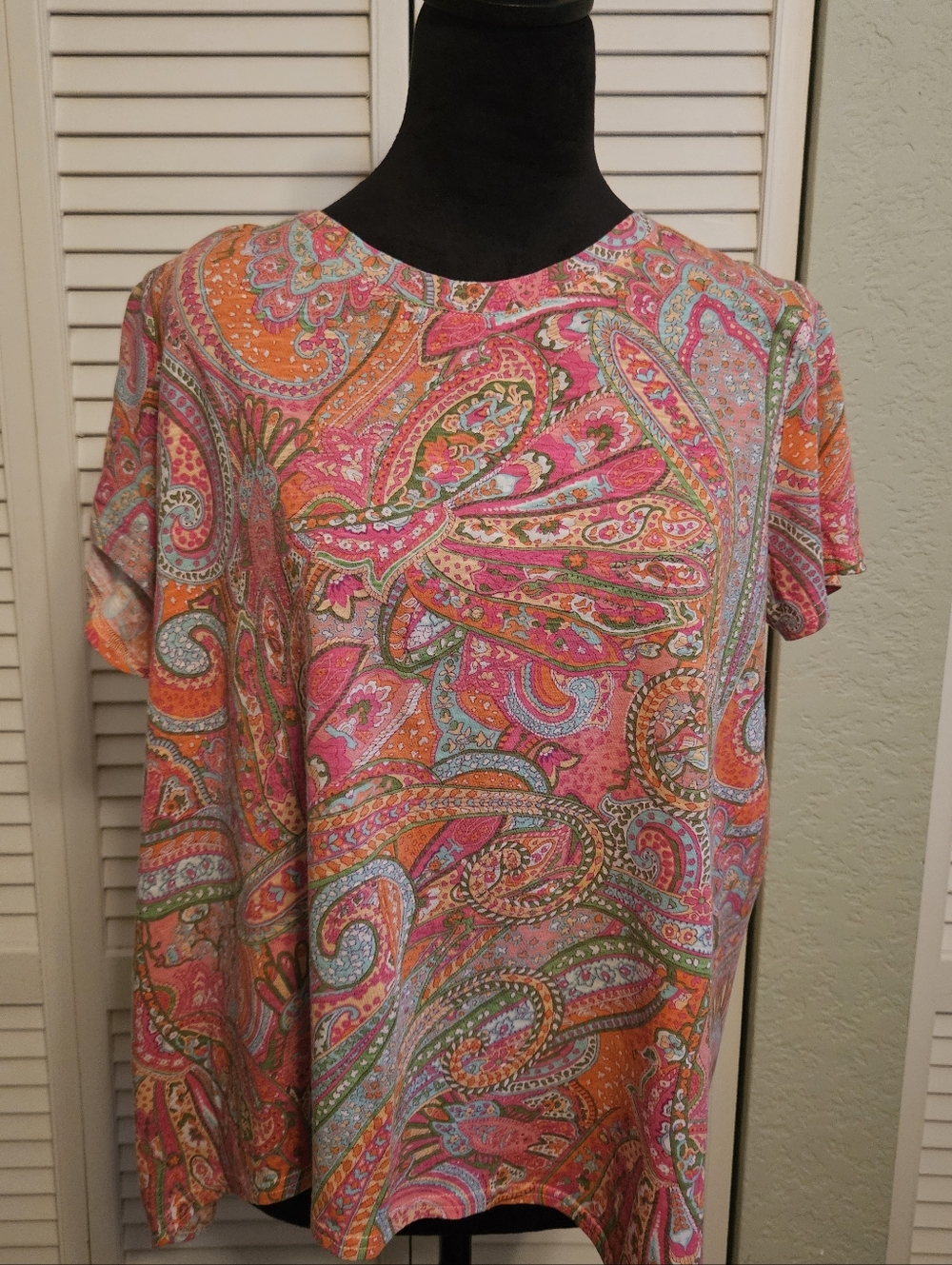 Caribbean Joe Pink & Orange Paisley Short Sleeve Tee